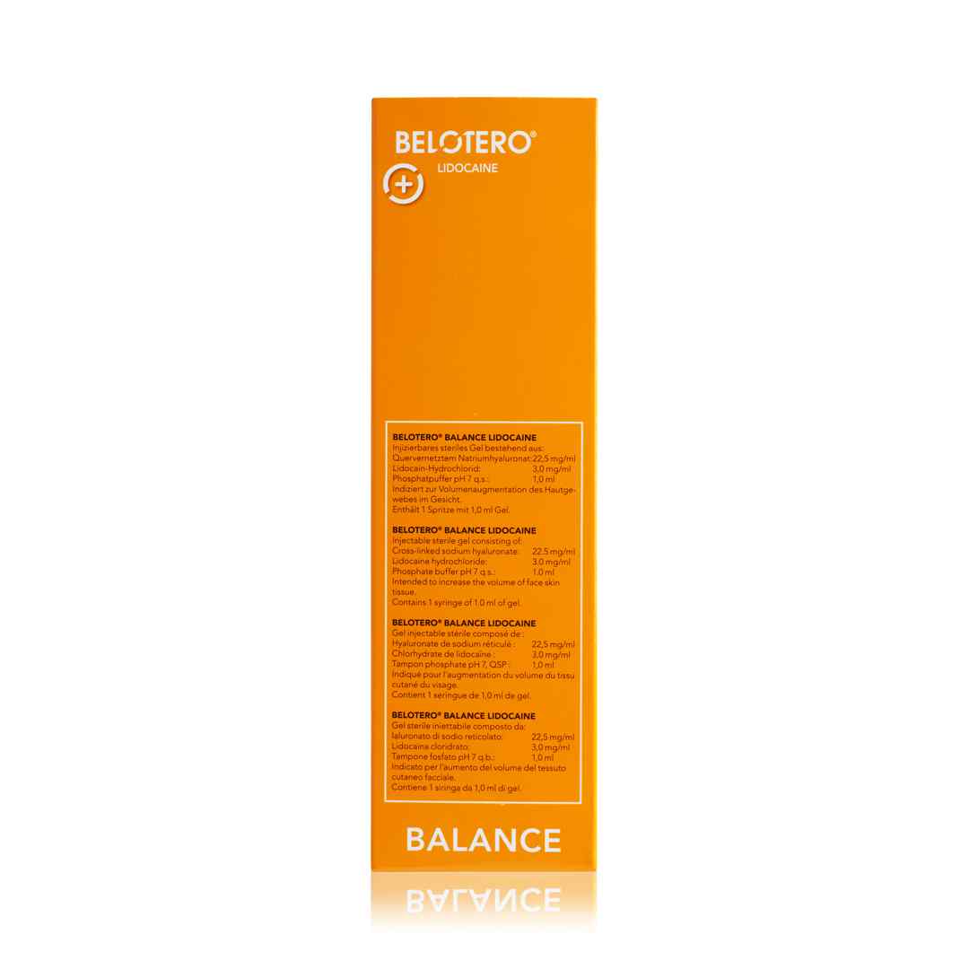 The back of Belotero Balance dermal filler box