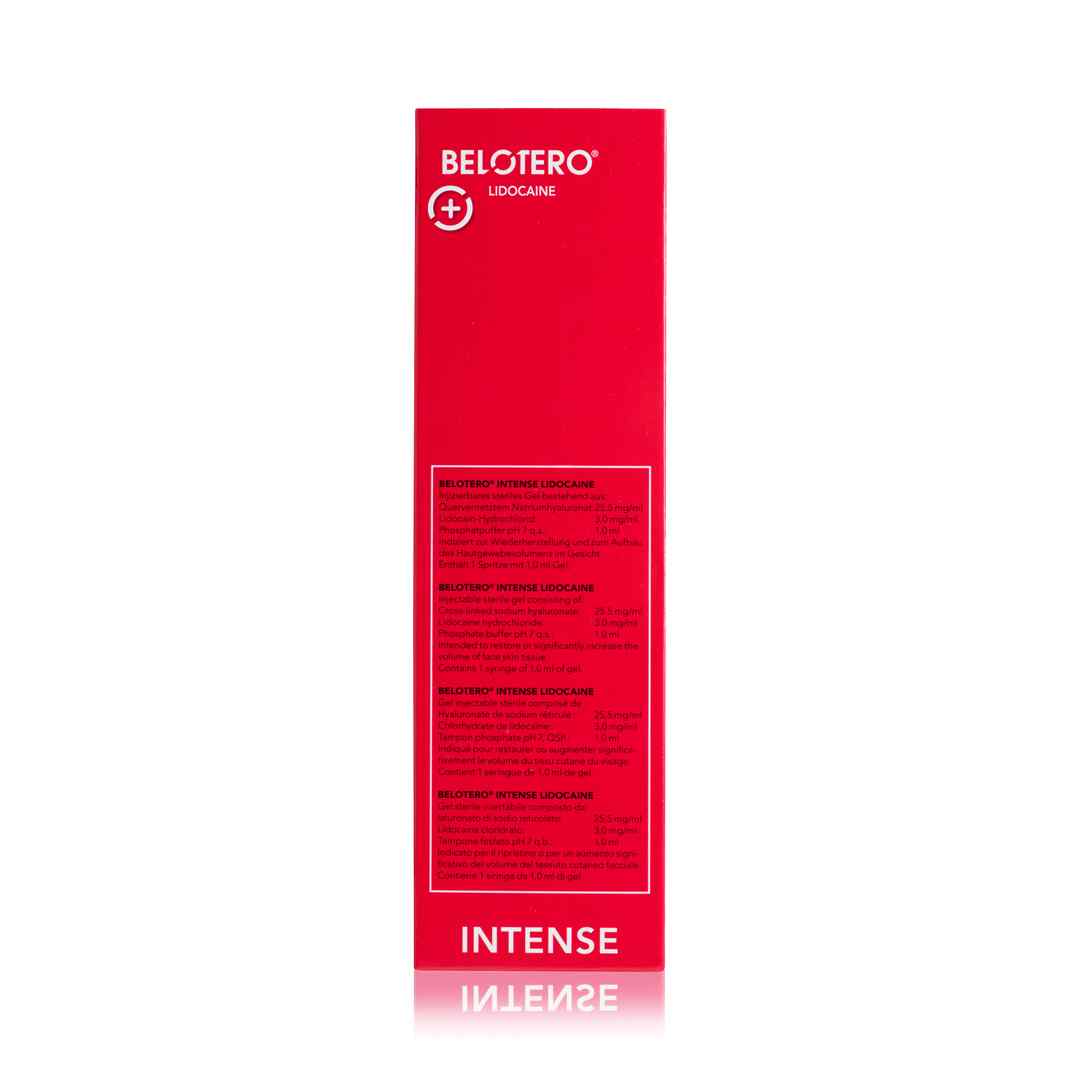The back of Belotero Intense dermal filler box
