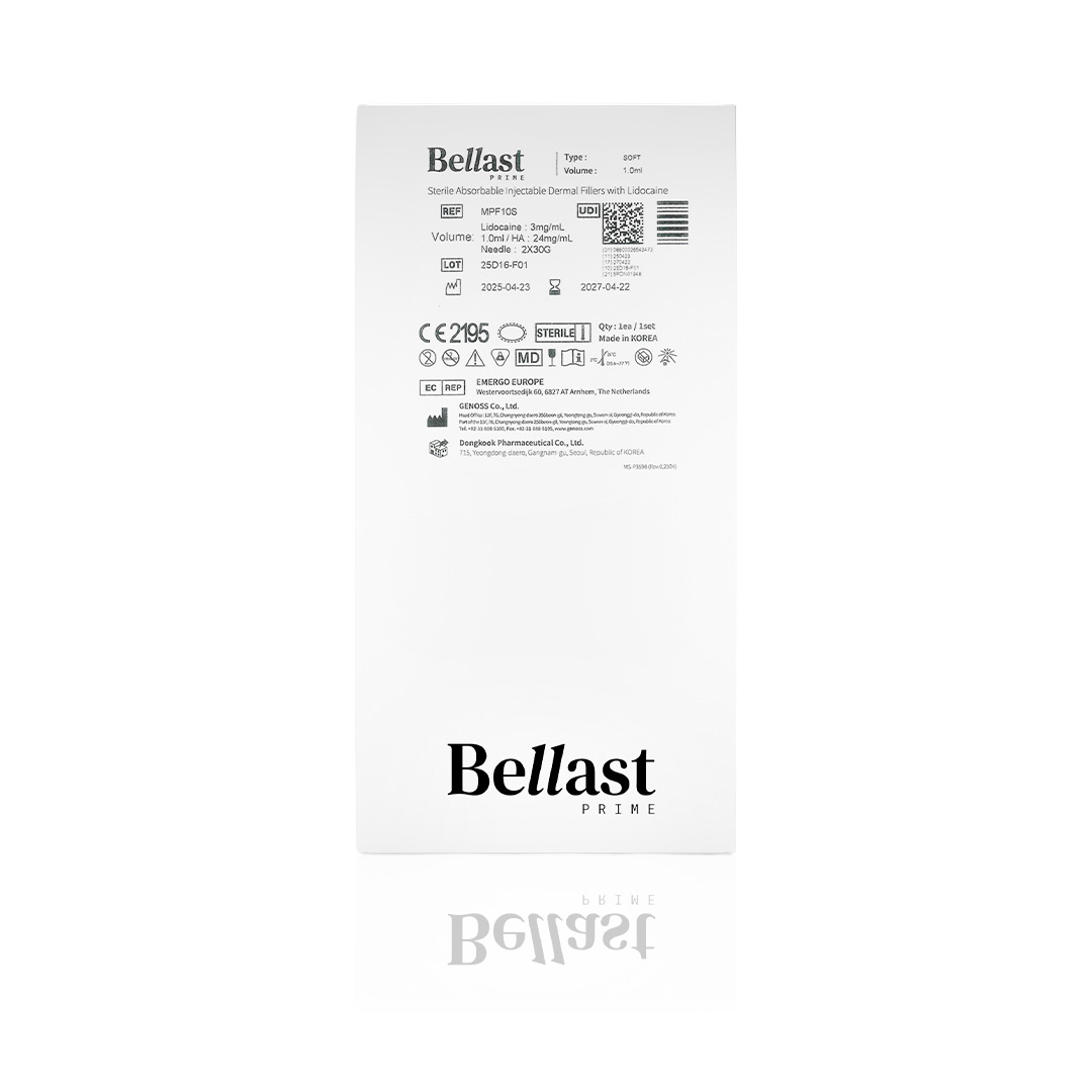 The back of Bellast Prime Dermal Filler box showing composition