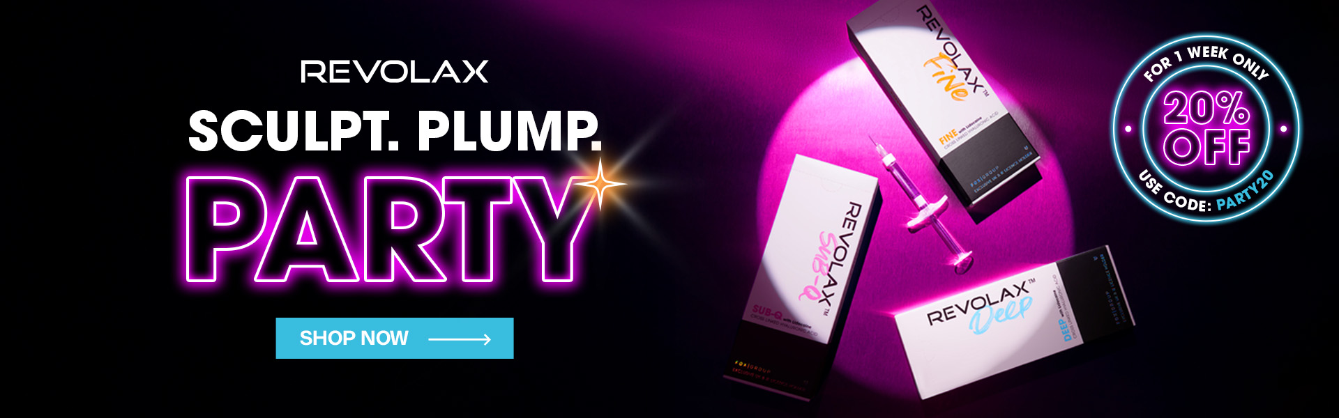 REVOLAX party season sculpt and plump desktop banner