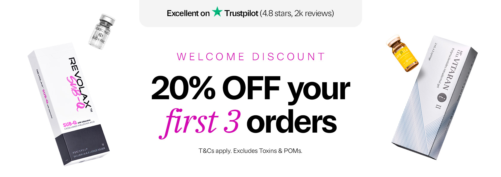 Why shop with Fox pharma 20% off first 3 orders desktop banner