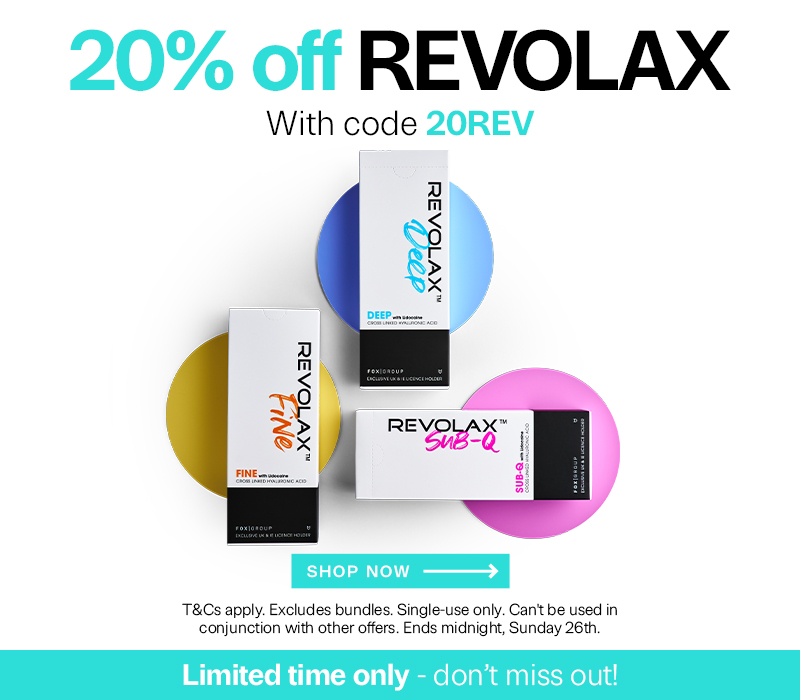 REVOLAX 20% off discount code mobile banner on a white background