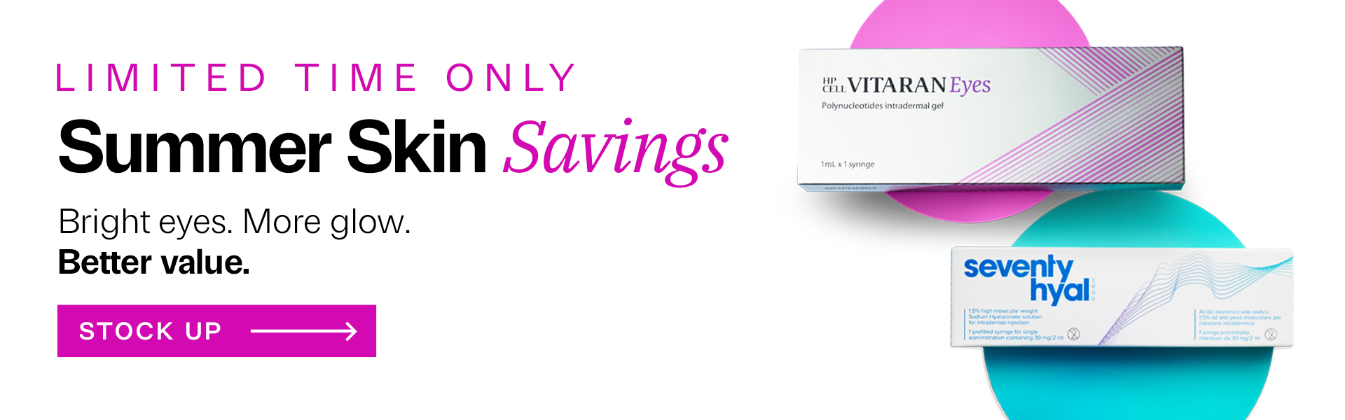 Summer Savings desktop banner with VITARAN Eyes and Seventy Single bundle on a white backgrond