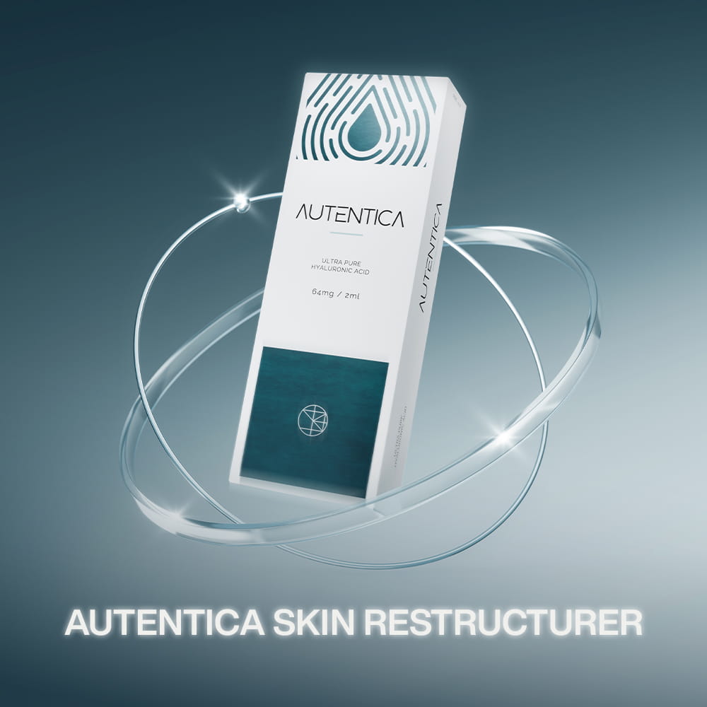 Autentica Skin Booster Box On a Gradient Background With A Creative Element Highlighting The Box
